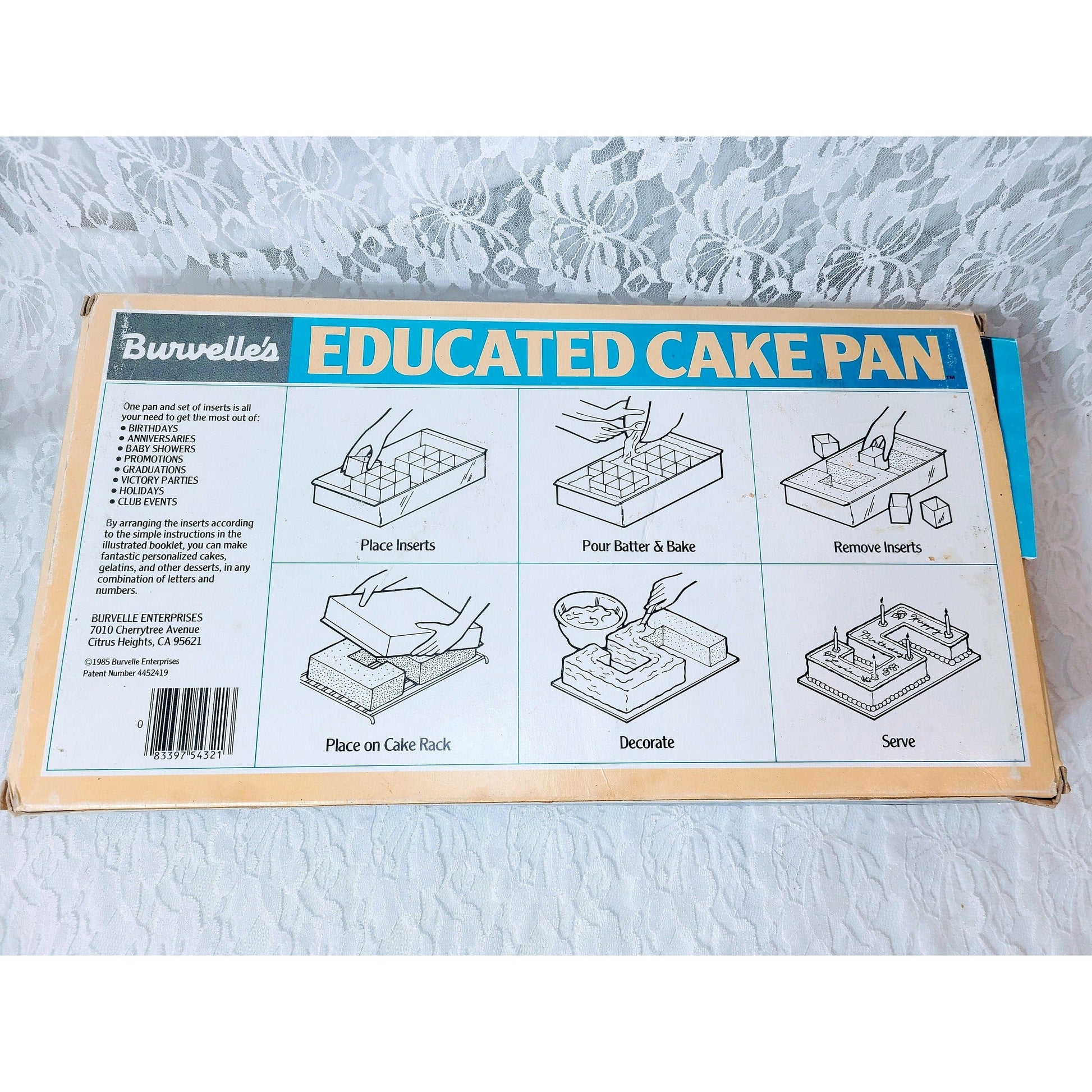 Burvelles Educated Cake Pan Metal Letters Numbers Custom Cakes ~ Vintage 1982 Cake Mold Pan Tin ~ Baking Supplies ~ Comes with Instructions!