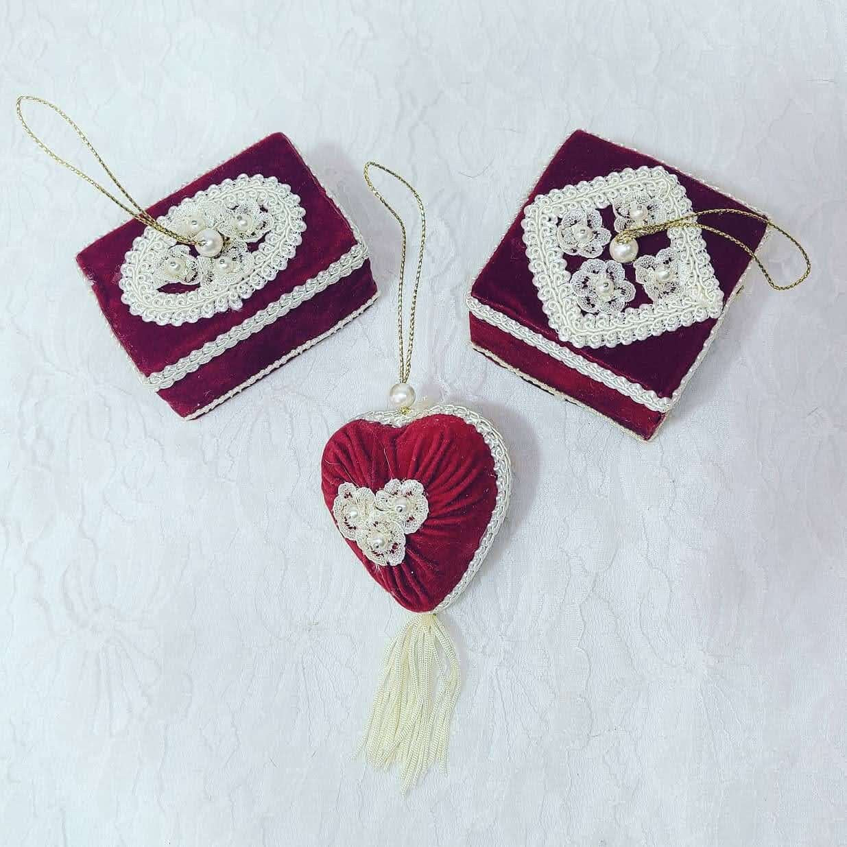 Handmade Victorian Valentine's Day, Bridal Shower, or Wedding Decorations ~ Red Velvet Ornaments 