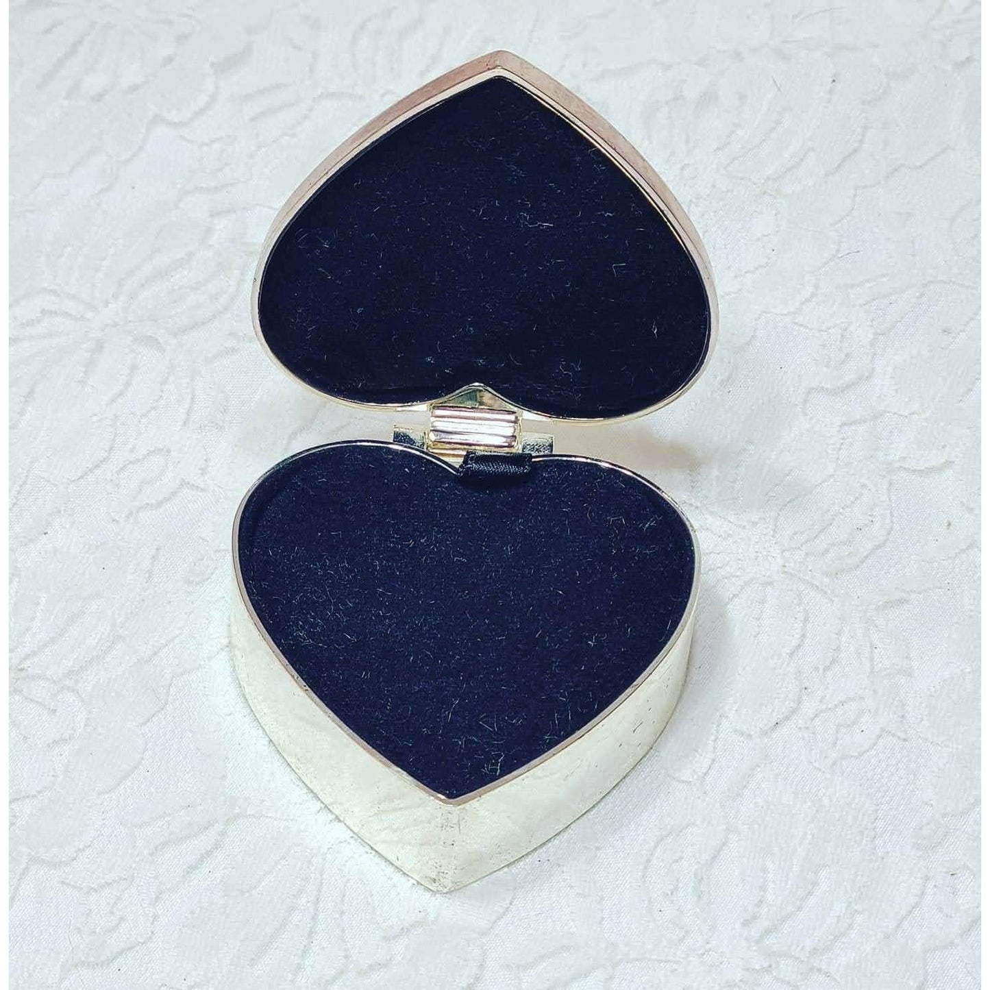 Heart Shaped Silver Trinket Box ~ Ring Box ~ Storage ~ Pill Box ~ Valentine's Day Gift ~Silver Plate Heart ~ Black Velvet Lined Jewelry Box