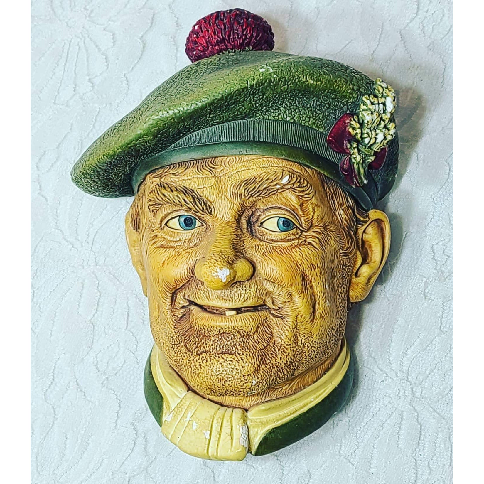 Gorgeous BOSSONS 1969 Vintage Chalkware Head ~ Jock ~ Marked on Back ~ RARE ~Sold As-Is See Pictures