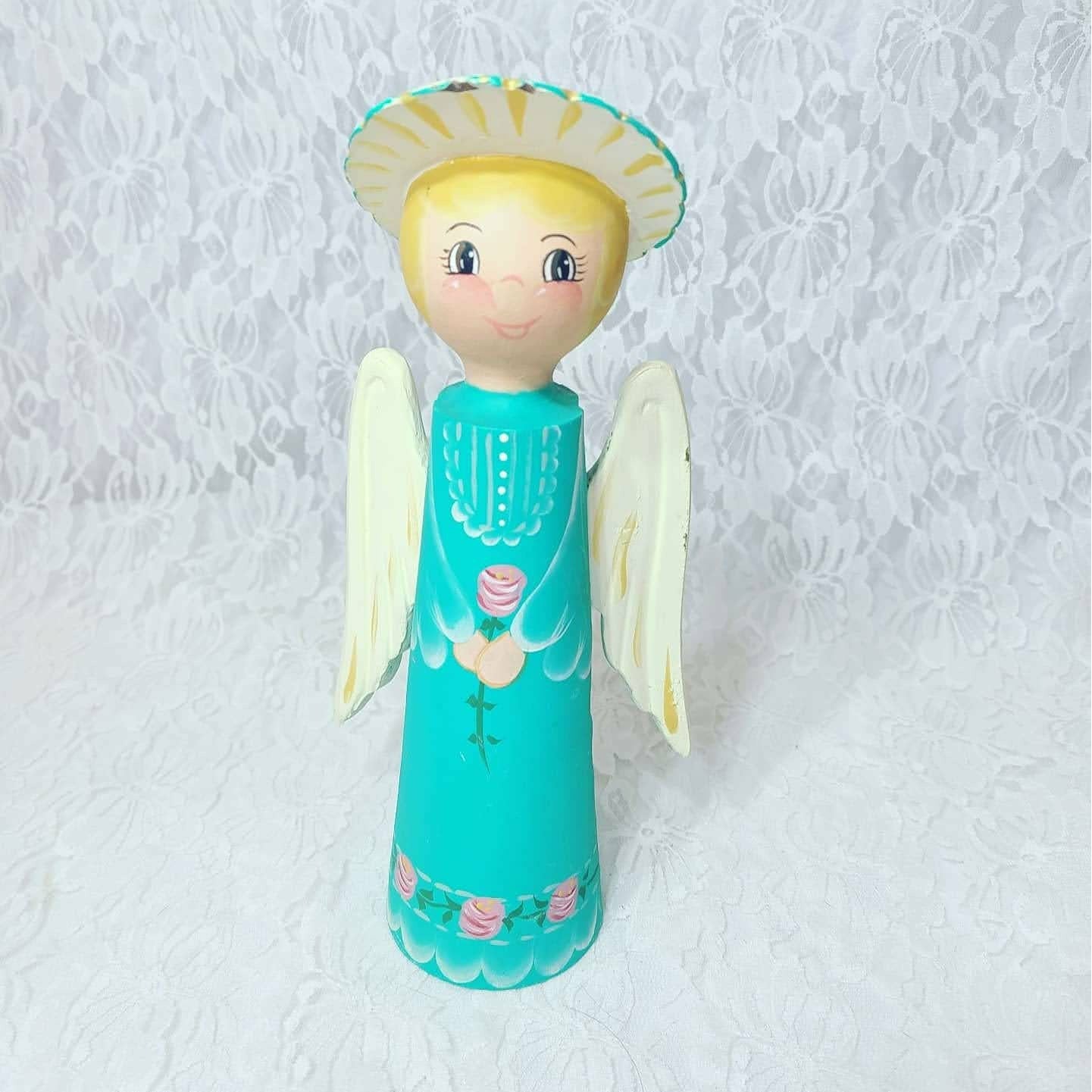 Wooden Angel Figurine ~ Gift for Mom ~ Christmas ~ Holiday ~ Gift for Angel Lovers ~ Signed Art 1984