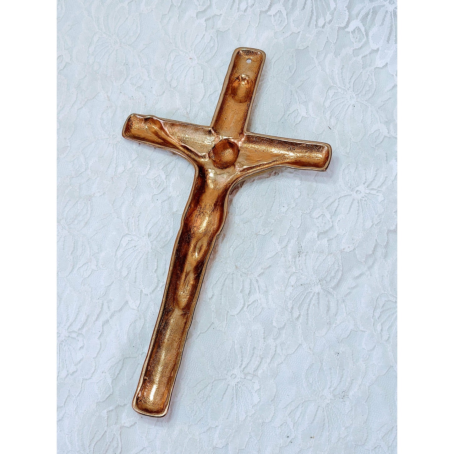 Vintage Brass Wall Crucifix Cross ~ 10" Wall Cross ~ Brass Pour Mold ~ Unique Religious Gift for Grandma
