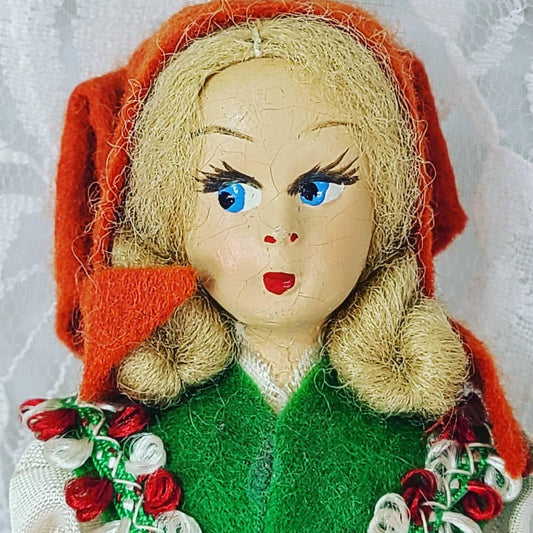 Antique Souvenir Hand Painted Face 5" ~ FRANCE 5 Inch Stockinette Doll ~ French National Dress ~ 1940's ~ Tiny ~ Lago de Garda