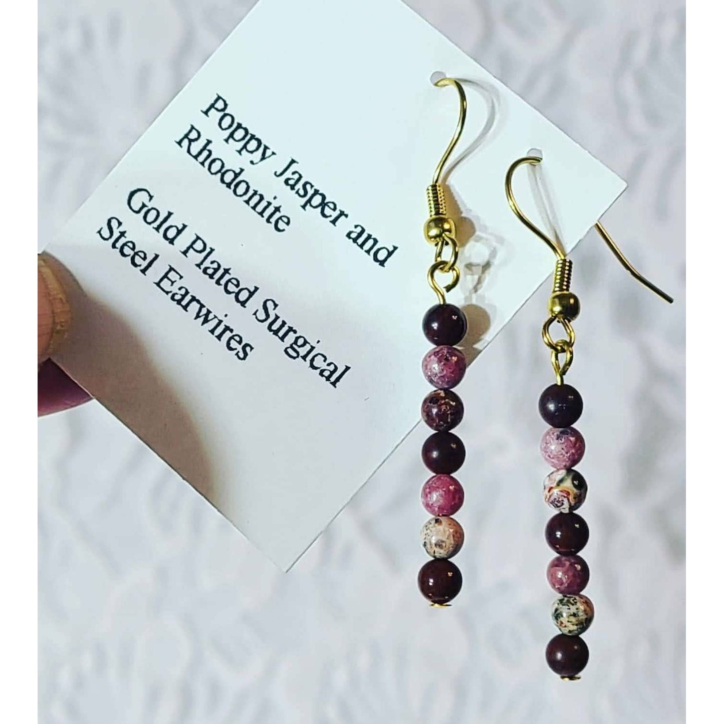 Poppy Jasper and Rhodonite ~ Handmade Beaded Earrings ~ Dangle Earrings ~ Crystal Healing Vibes