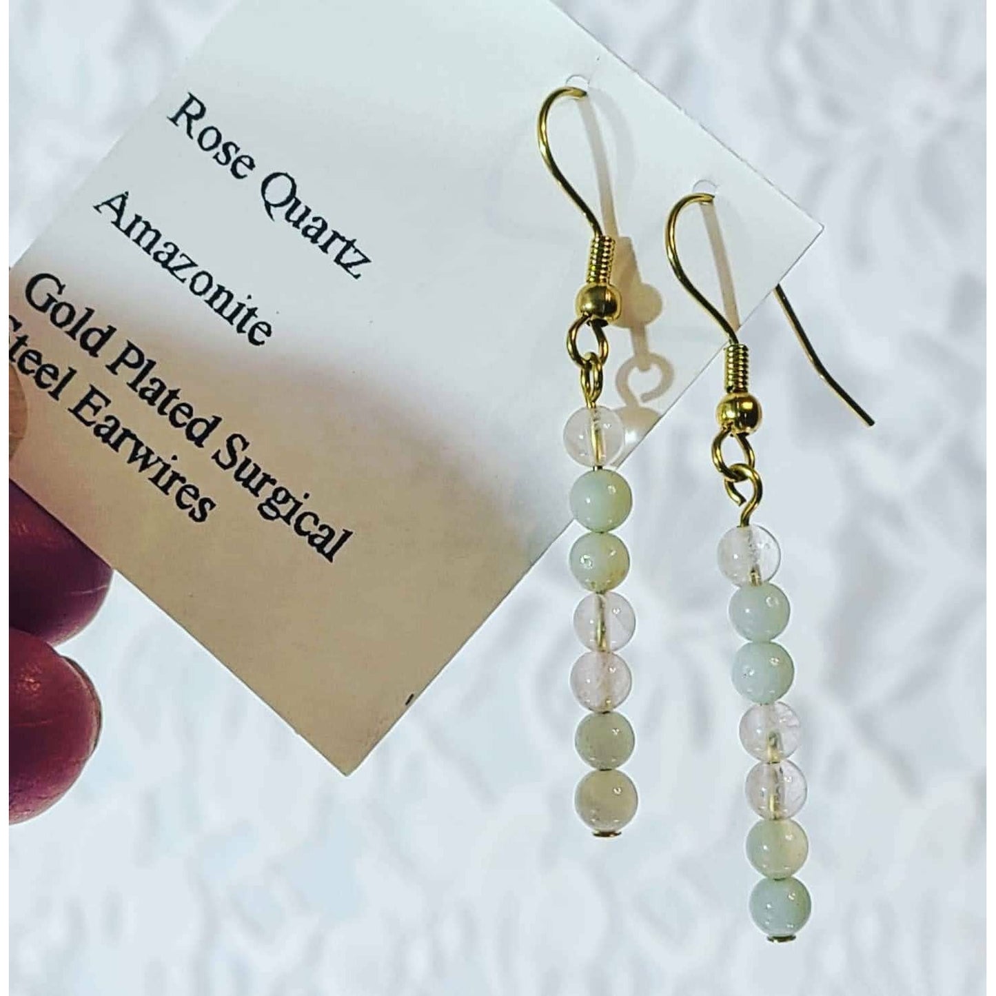 Handmade Beaded Earrings ~ Dangle Earrings ~ Rose Quartz and Amazonite ~ Crystal Healing Vibes