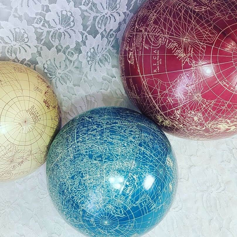 Set of Three (3) Handmade Paper Mache Decorative Globe Balls ~ Home Decor ~ Renaissance Maps ~ Latin Celestial Maps