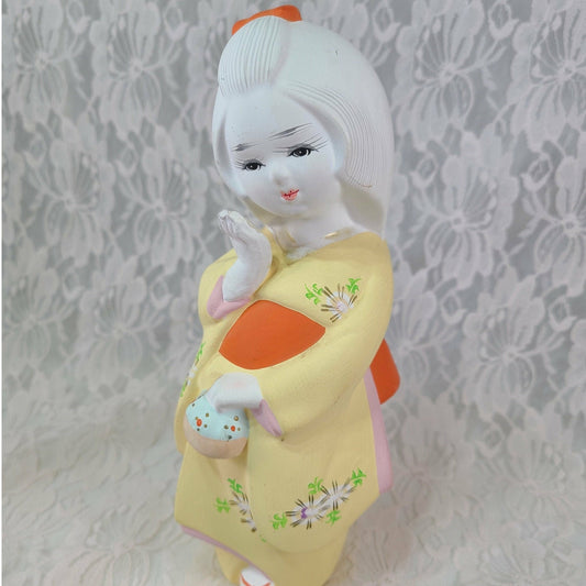 Vintage New Mom? Ningyō Doll ~Hakata Doll Unglazed Hand Painted 11" Figurine ~ Terracotta Statue ~ Japanese Traditional Clay Doll