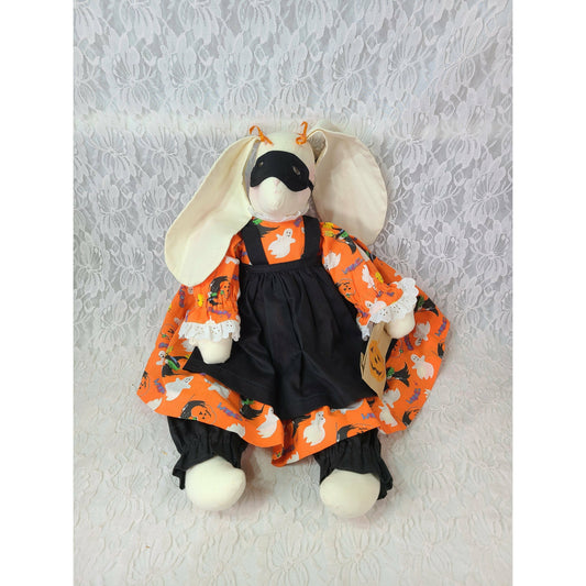 Boutique Halloween Bunny Rabbit Primitive 1990s Halloween Décor 24" Cloth Hand Sewn Collectible Shelf Sitter OOAK Doll
