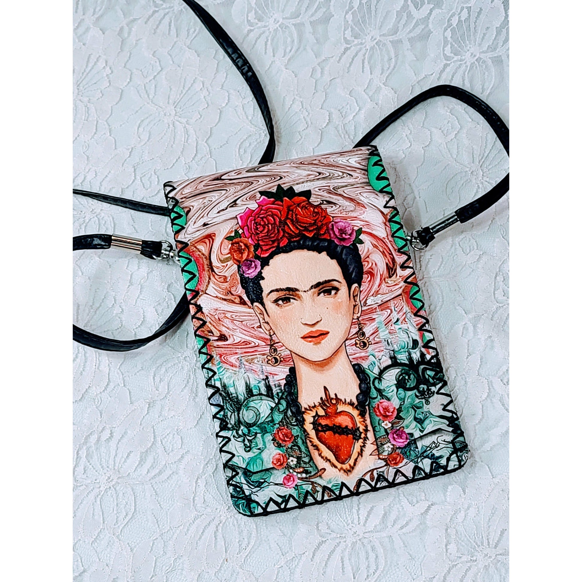 Frida Kahlo Crossbody Genuine Leather Purse Handbag Hand Stitched PERFECT for Phone and Wallet