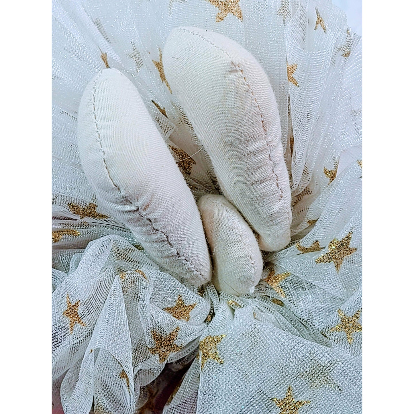 Handmade BUNNY Rag Doll ~ Primitive Shabby Aged Ivory Cloth Angel Bunny Girl Doll w/ Lace Satin Tulle Fabric