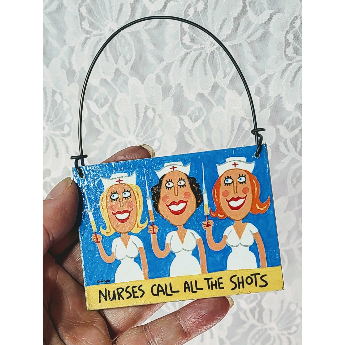 Wood Novelty Sign ~Nurse Gift ~"Nurses Call All The Shots" ~Wall Hanging Ornament ~ Small 3.5" by 2.5" ~ Gift for Healthcare Worker