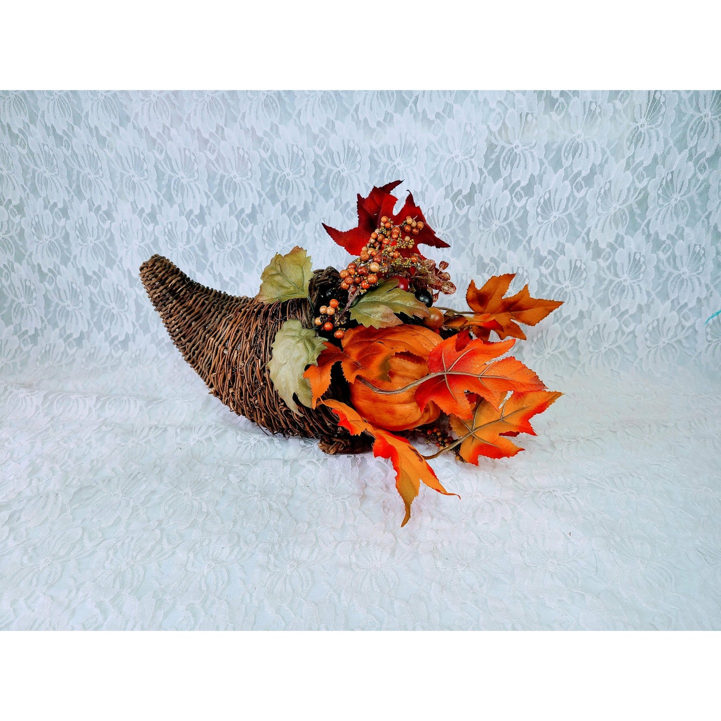 Thanksgiving Faux Silk Floral Arrangement ~ Cornucopia Horn of Plenty Centerpiece ~ Fall Décor Decorations ~ Floral Arrangement