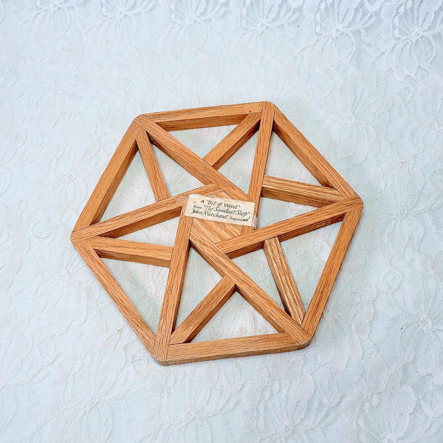 Wooden Trivet from "The Sawdust Shop" Sequim, Washington ~ Hot Pot Table Trivet or Large Coaster ~ Hand Made Wood 6 Sided Hexagon