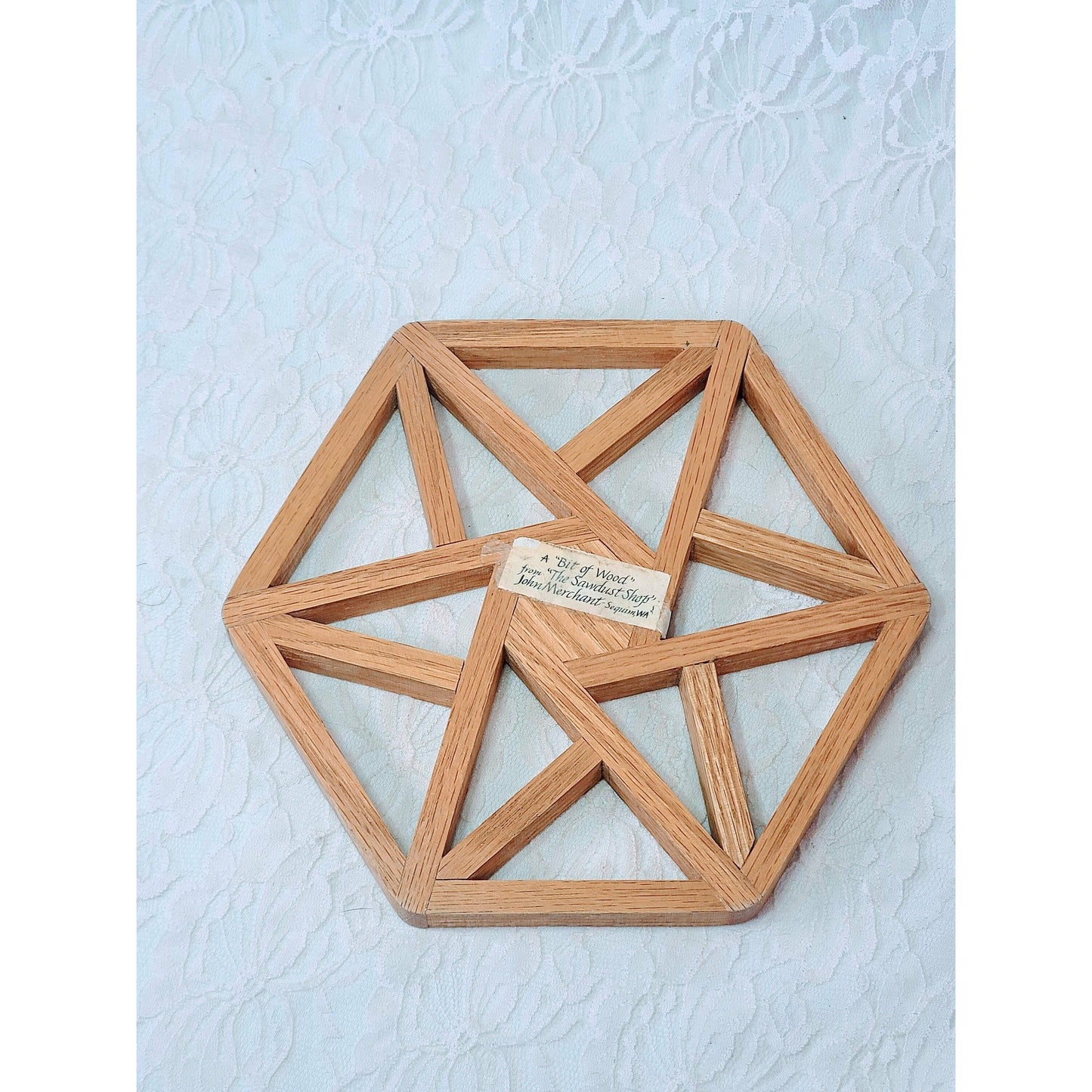 Wooden Trivet from "The Sawdust Shop" Sequim, Washington ~ Hot Pot Table Trivet or Large Coaster ~ Hand Made Wood 6 Sided Hexagon