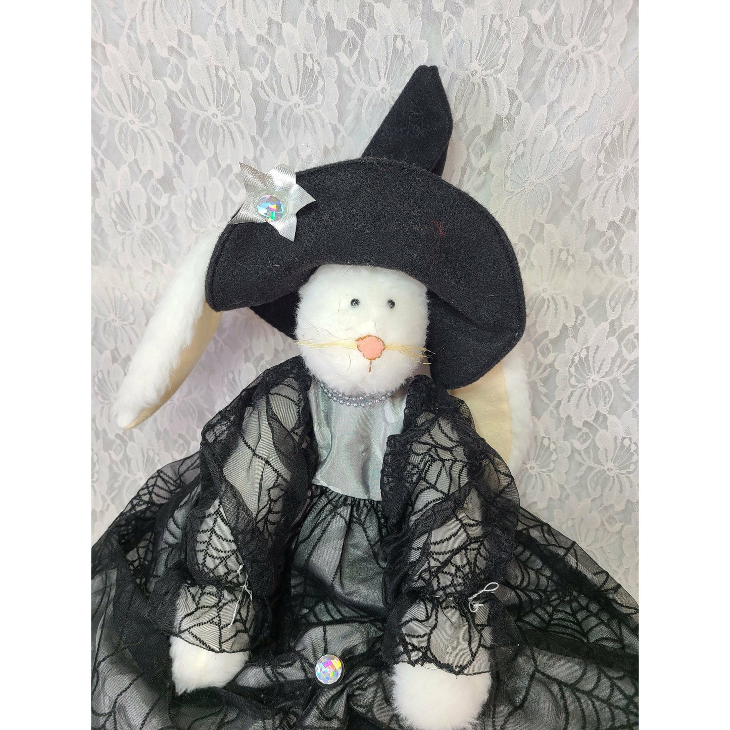 Products Bunny Rabbit WITCH Plush Stuffed Animal ~ Primitive Boutique Halloween 1990s Halloween Décor 24" Cloth Hand Sewn Collectible Shelf Sitter OOAK Doll