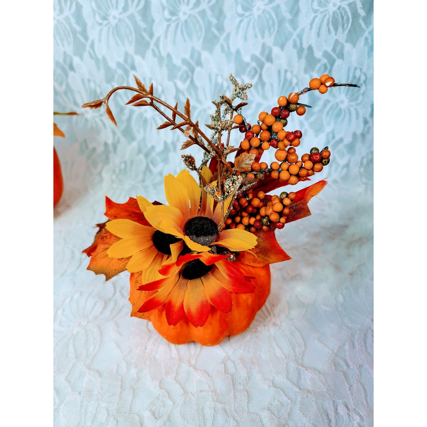 Cute 3.5" Pumpkin Set of Four (4) Small  Faux Silk Floral Arrangements ~ Halloween Centerpiece ~ Fall Décor Decorations