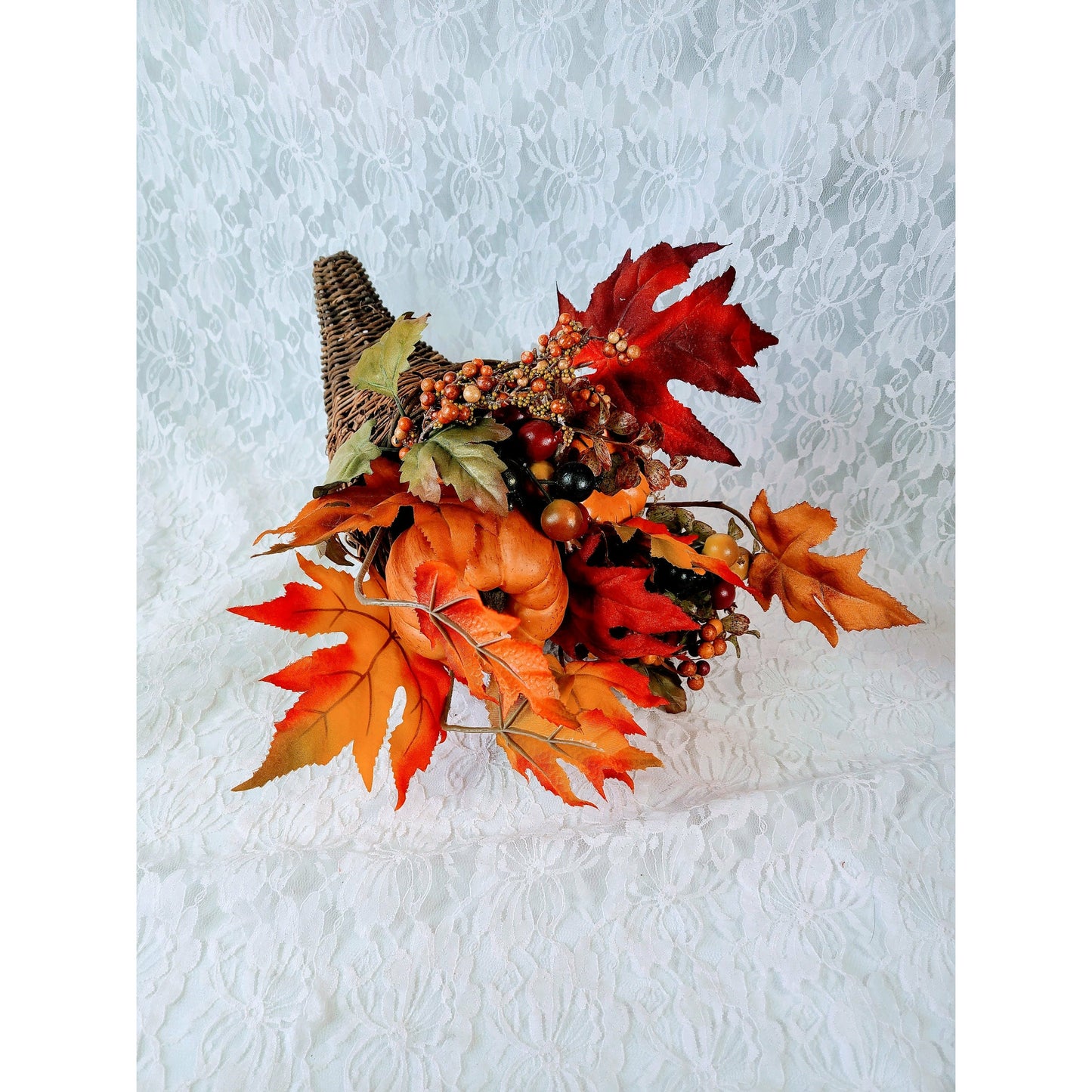 Thanksgiving Faux Silk Floral Arrangement ~ Cornucopia Horn of Plenty Centerpiece ~ Fall Décor Decorations ~ Floral Arrangement