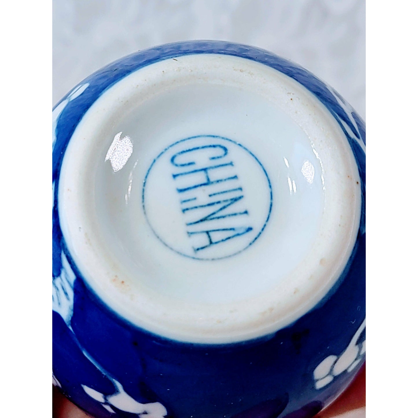Vintage Porcelain Chinese Ginger Jar with LID ~ Asian ~ Chinese ~ Cobalt Blue and White Prunes Floral Design ~ Marked on Bottom ~ China