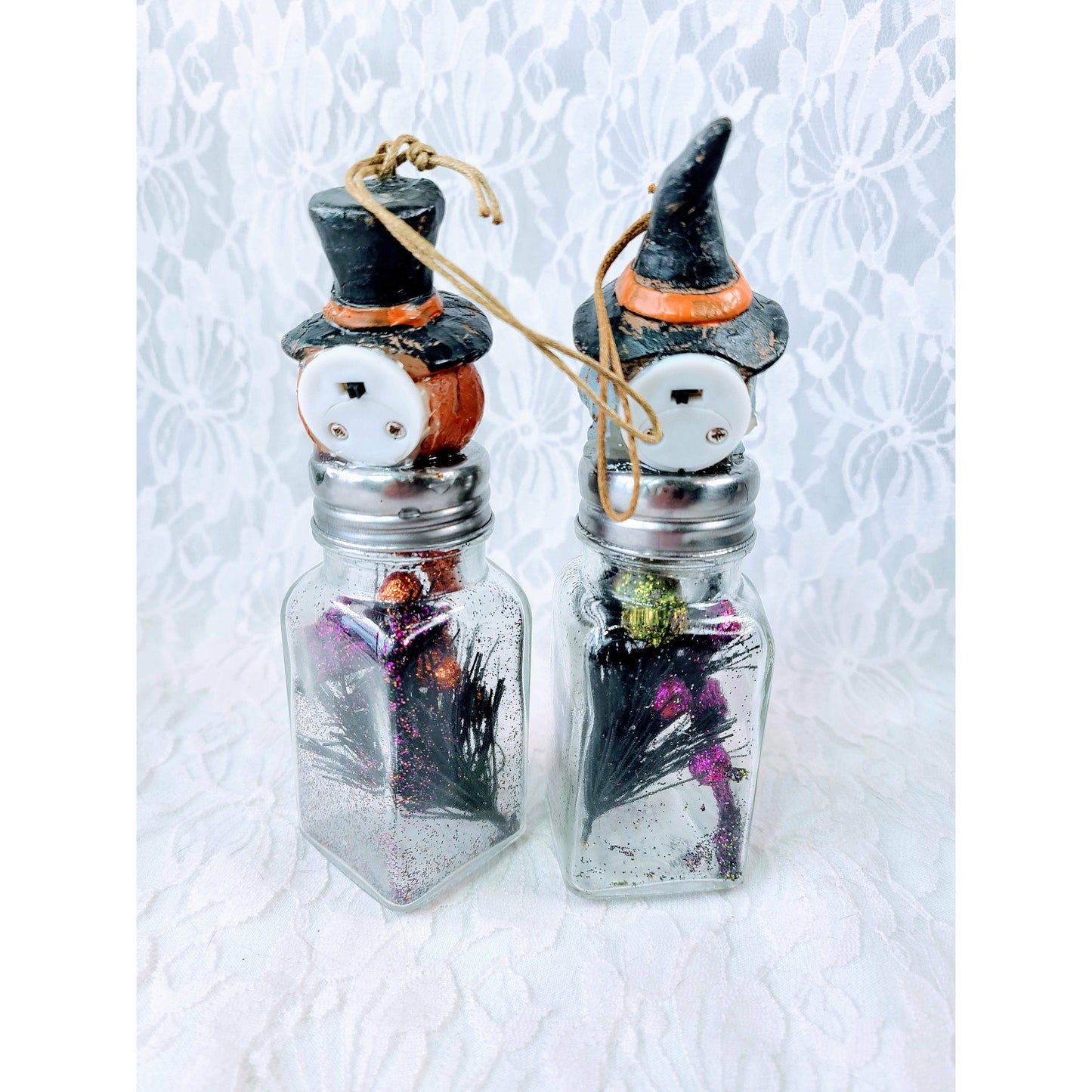 OOAK Handmade Repurposed Salt Pepper Shakers Light-Up Halloween Figurines ~ Halloween Décor ~ Fall Decoration