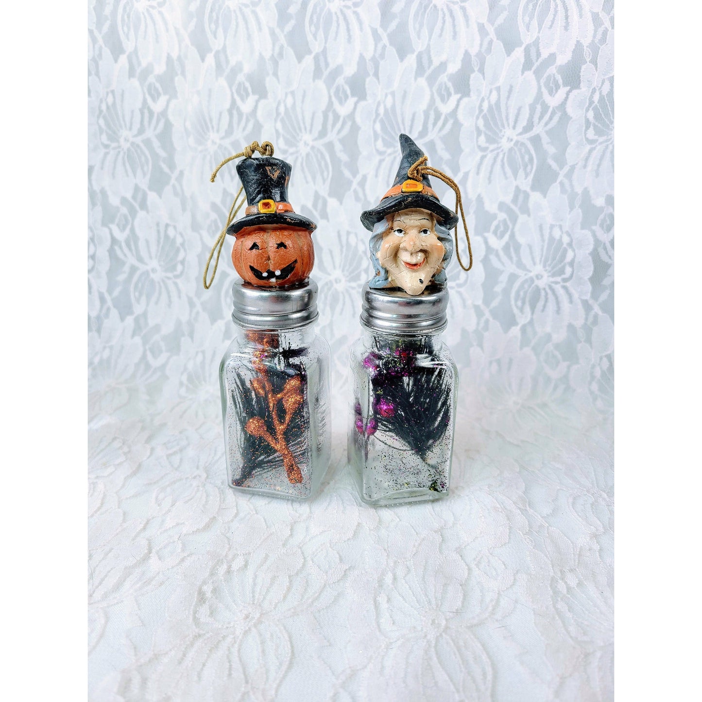 OOAK Handmade Repurposed Salt Pepper Shakers Light-Up Halloween Figurines ~ Halloween Décor ~ Fall Decoration