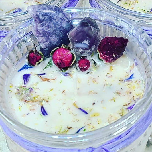 Spell Candle ~ Lepidolite Amethyst Jasmine Psychic Ritual Candles ~ Spellcast Soy Wax Candle & Charged Crystals ~ Psychic Ability ~ Clairvoyance ~ Dreamwork