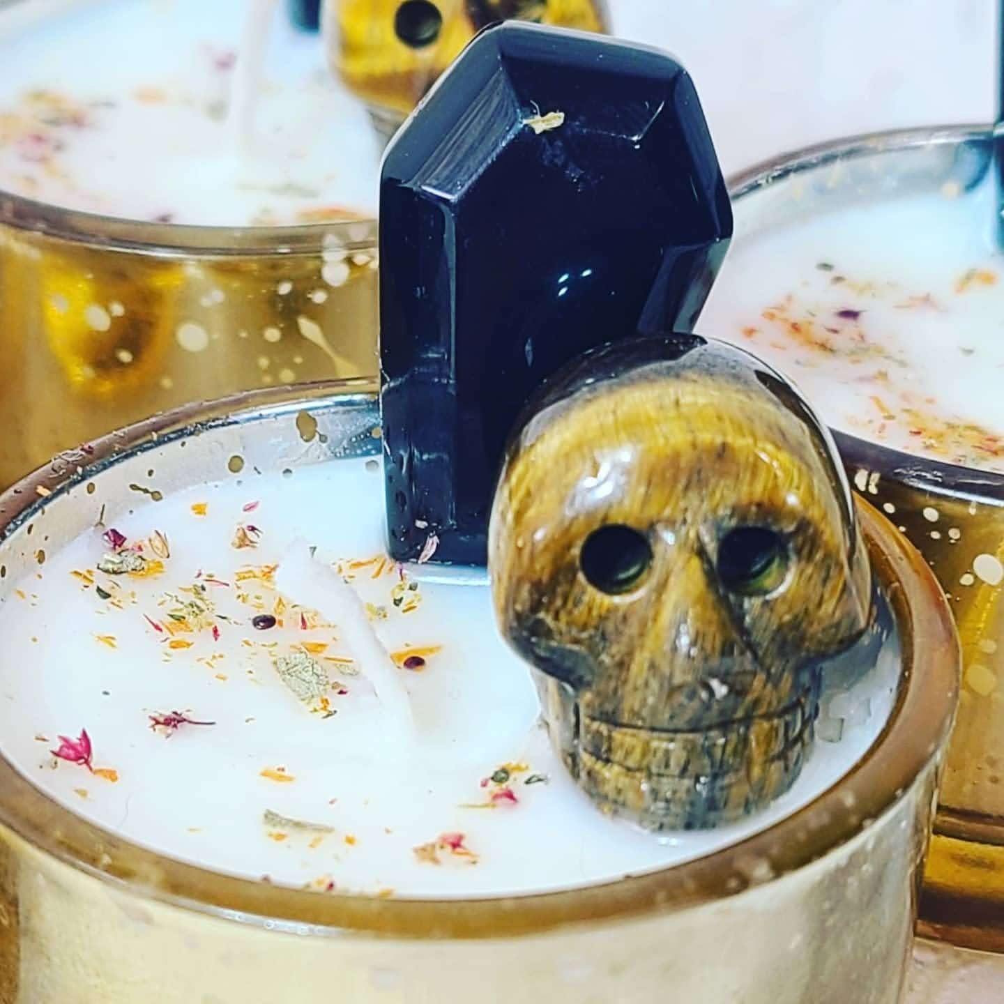 CLEARANCE Limited Edition Samhain Dumb Supper Ancestor Ritual Tea Light Candle ~ Spellcast Soy Wax Candle & Charged Crystals ~ Crystal Coffin