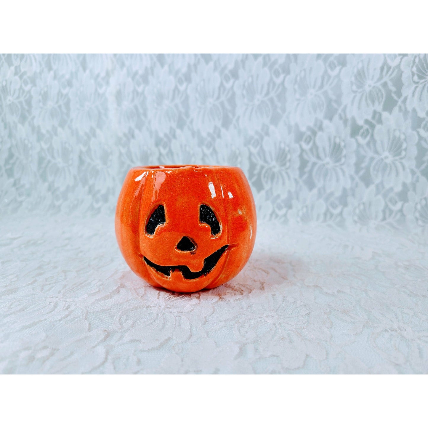 Candle Holder ~ Ceramic Pumpkin Halloween Decoration ~ Fall Décor ~ Handmade ~ Art Pottery ~ Signed