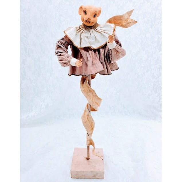 Mouse Conductor Statue Figurine on Wooden Base, Clay Head & Paper Mache ~ Mark Roberts? Wayne Klesky? Unusual OOAK Home Décor